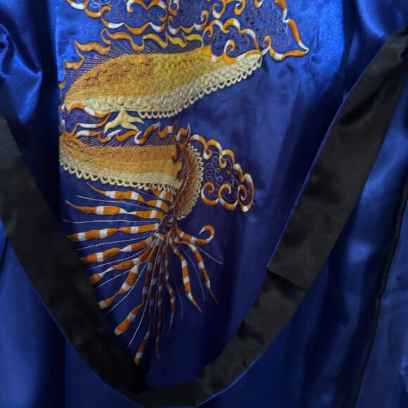 Underwraps Kimono Costume Dragon Women Blue Gold Full Length Satin Robe 1x Plus - Picture 9 of 12